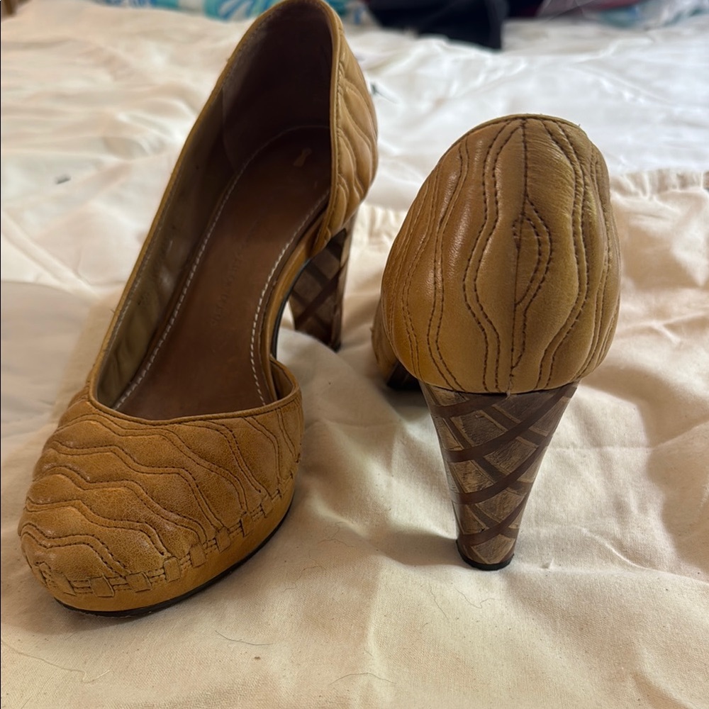 Schuler and Sons Anthropologie Mustard Yellow Camel Quilted Platform Pumps - 9